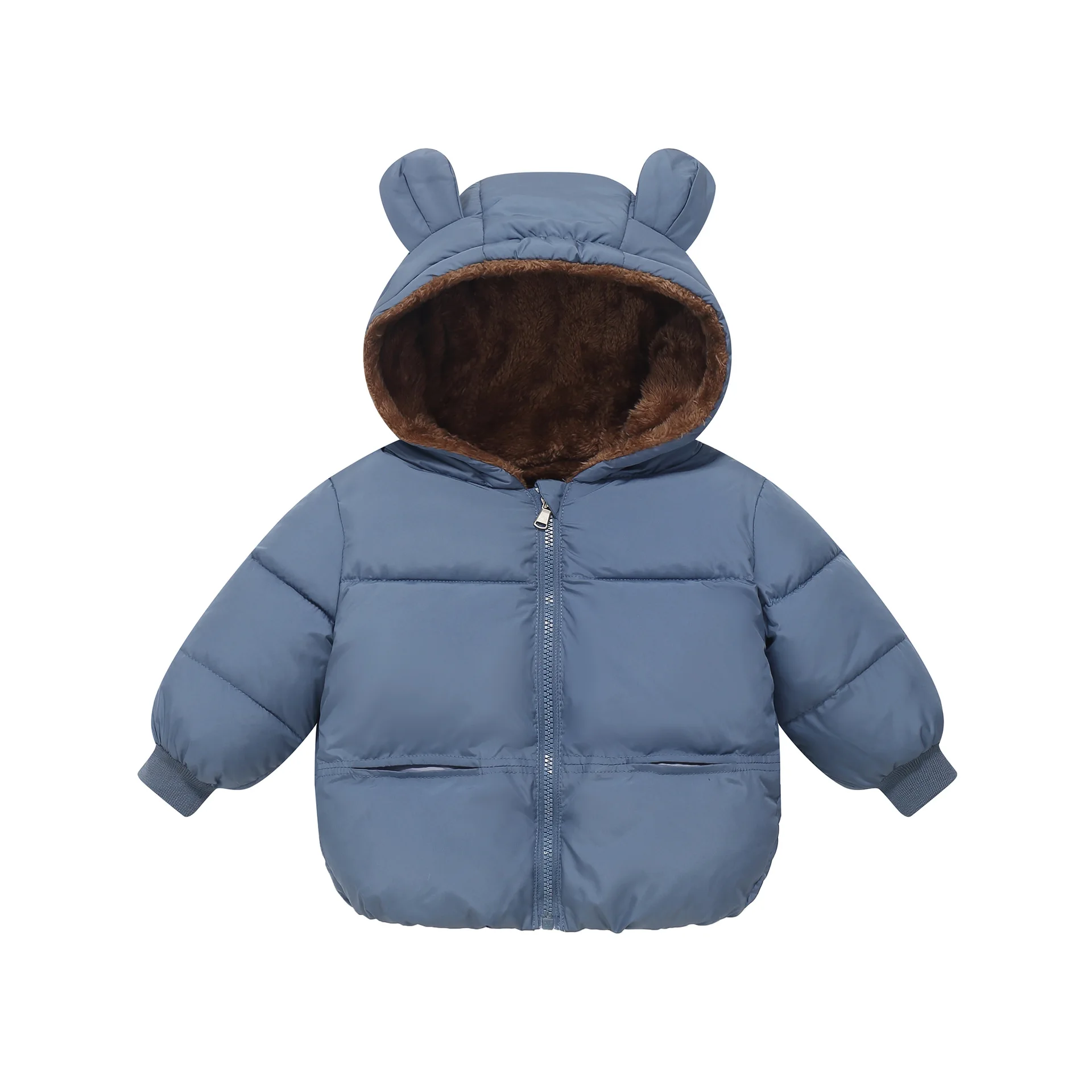 Children's Bear Ear Hooded Puffer Coat with Pockets Kids Warm Winter Outerwear