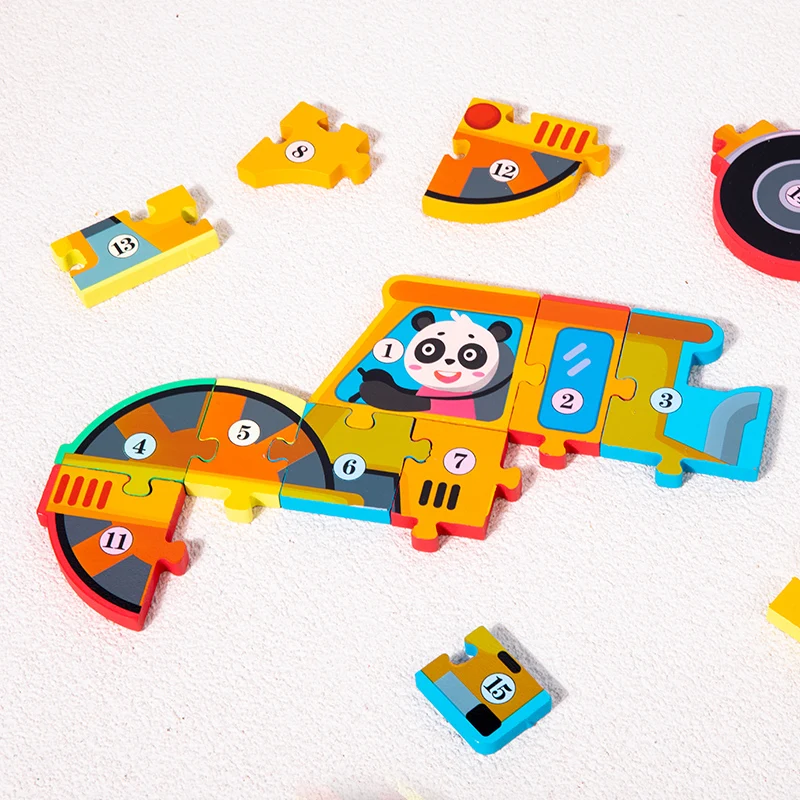 Educational 3D Wooden Puzzle Set for Kids - Number and Vehicle Themes