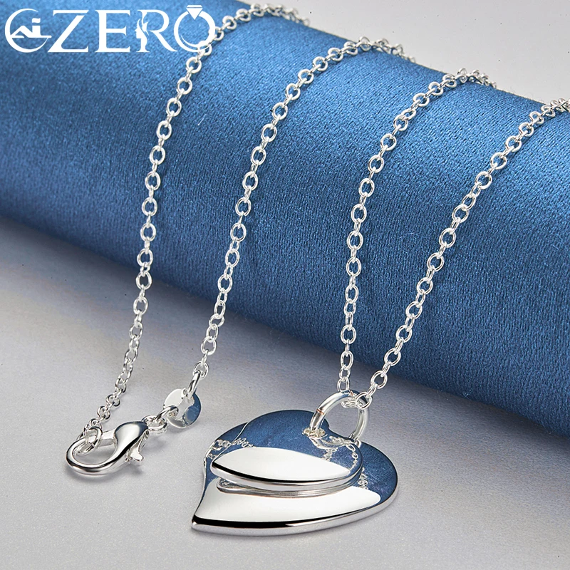 ALIZERO 925 Sterling Silver Double Heart Shaped Pendant Necklace 16-30 Inch Chain For Women Men Fashion Party Wedding Jewelry