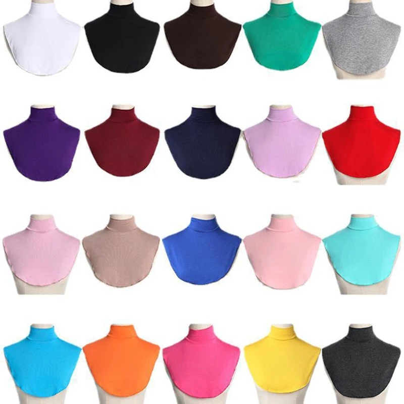

Women Muslim Turtleneck Fake Collar Hijab Extensions Solid Neck Cover Half Tops