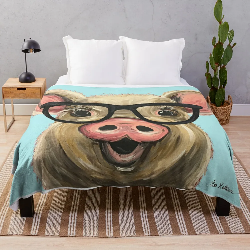 

Cute pig with glasses art Throw Blanket Sofas warm for winter funny gift Blankets