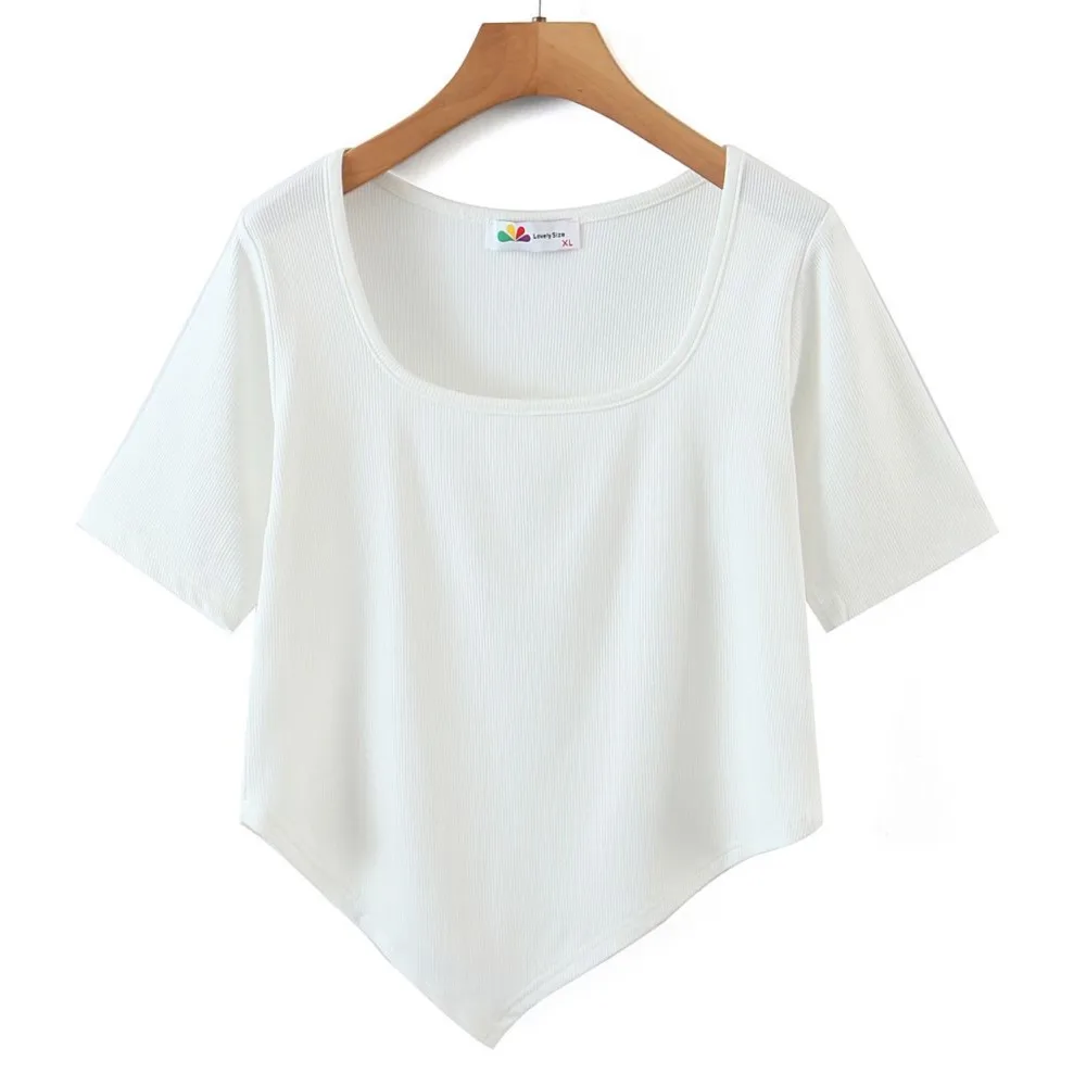 

Good Quality Plus Size T-Shirt Women Clothes 2023 Summer Pure Wind Square Collar Tees Modal Asymmetric Length Slim Tops N8366