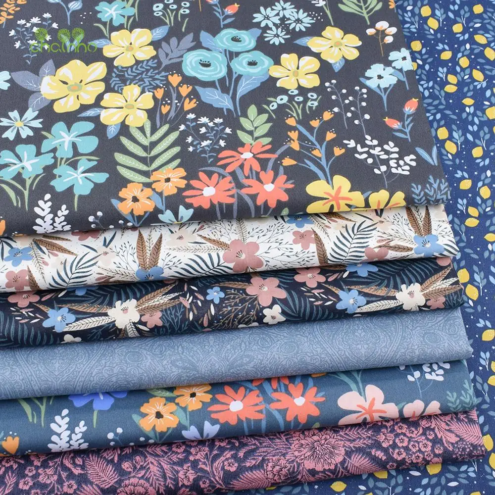 Chainho,Printed Twill Weave Cotton Fabric,DIY Sewing Quilting Material,Patchwork Cloth,7 Designs Floral Series,2 Sizes,15C157