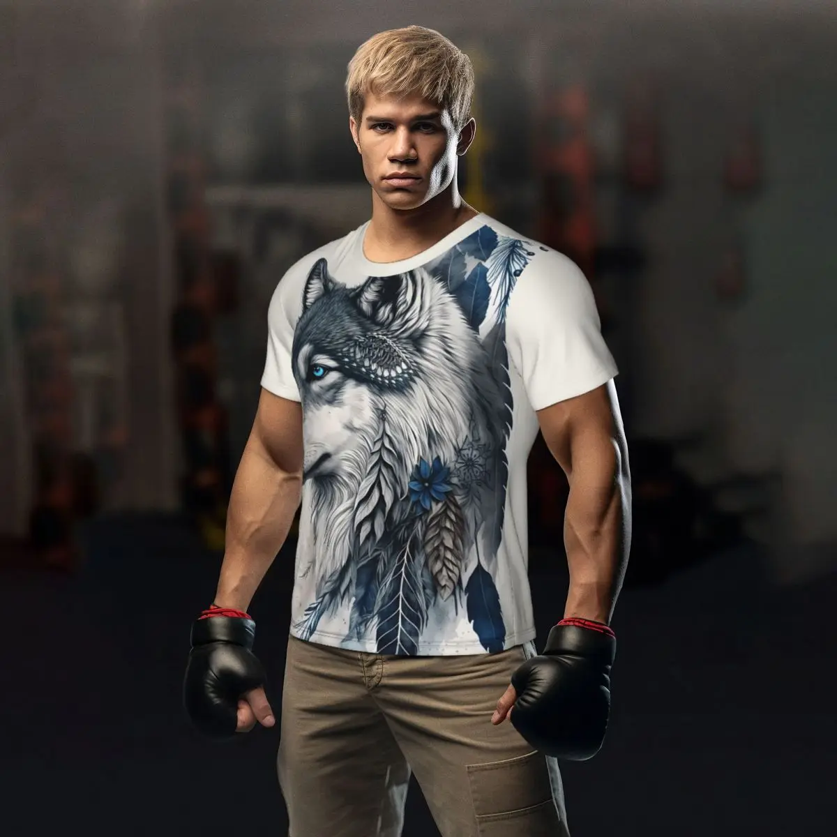 

American Wolf T-Shirt Animal Art Cool Popular Gym T Shirts Short Sleeve Fast Dry Tops Summer Vintage Oversized Clothes