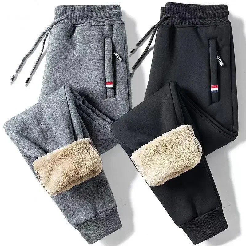Winter Men's Cotton Tight Track Pants Fleece-Lined Thick Lambskin Knitted Sweatpants Casual Pants Men's Factory Direct Supply 2