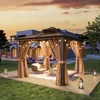 10'x10' Hardtop Gazebo, Outdoor Polycarbonate Double Top Canopy, Aluminum Frame Gazebo with Netting and Curtains, Gazebos 2