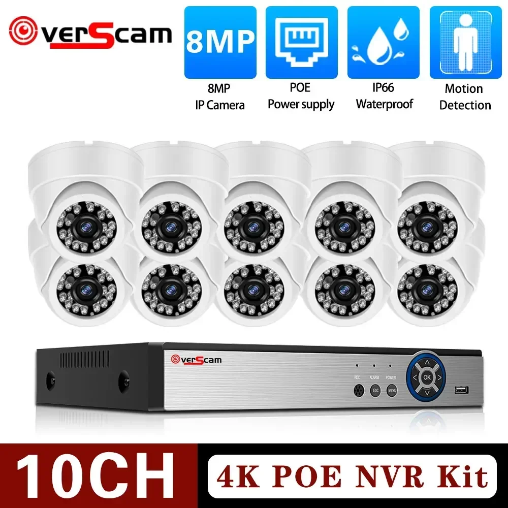 

H.265 10CH 4K POE NVR 10Ports 8MP Camera Outdoor Waterproof POE Dome Security Camera Set CCTV Ri45 Video Surveillance System