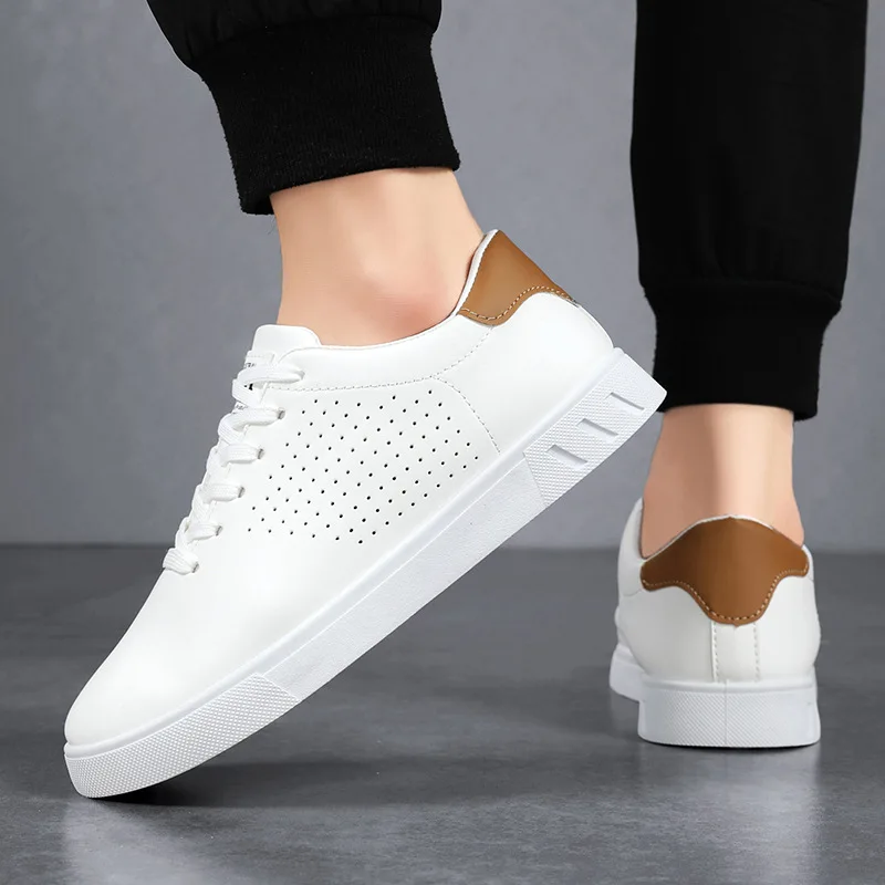 Mens White Breathable Perforated Casual Sneakers Lace Up Shoes Image 6