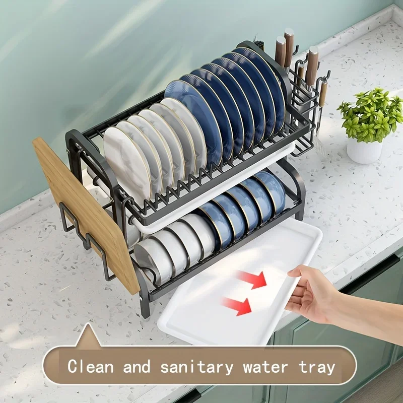 2 Layers Space Saving Dish Drying Rack Countertop Household Large Capacity Dish Storage Holder Kitchen Organizers And Storage 6