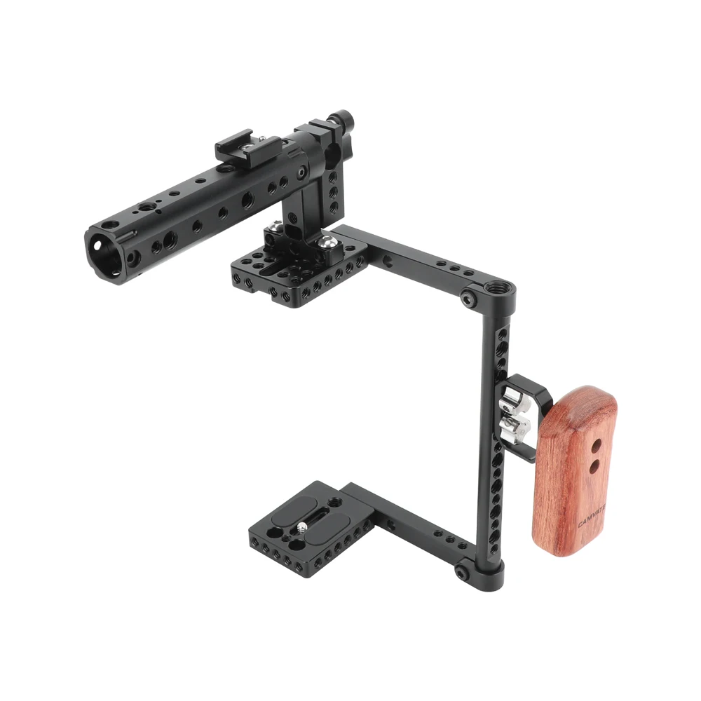 Universal Camera Cage Rig With Wooden Handle Grip& Top Handgrip& Shoe Mount For