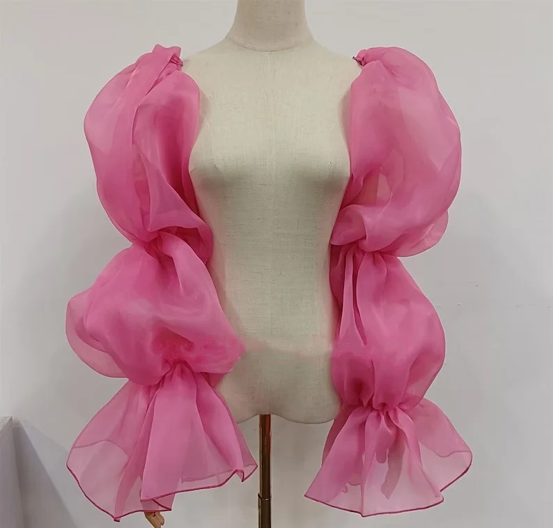 Wedding Sleeve Accessories Organza Wedding Sleeves Ruffles Long Cap Sleeves Formal Party Removable Bridal Gloves