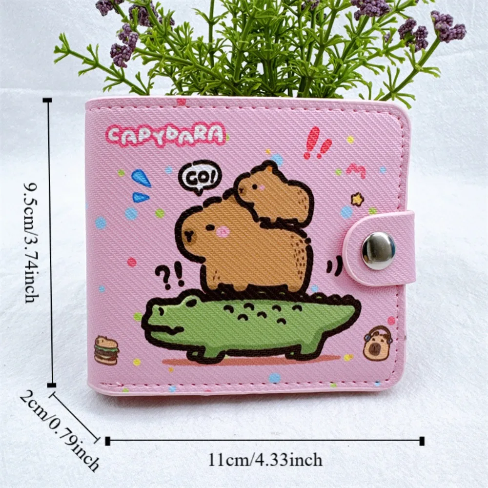 Cute Cartoon Capybara Coin Purse With Buttons PU Leather Card Holder Mini Short Wallet Women Girls Money Bag