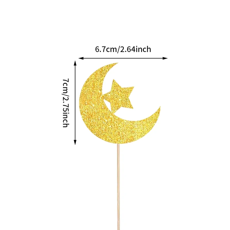 30 or 24Pcs Glitter Moon Cake Toppers and Stars Cupcake Picks Cake Decorations for Baptism Birthday Shower Celebrations