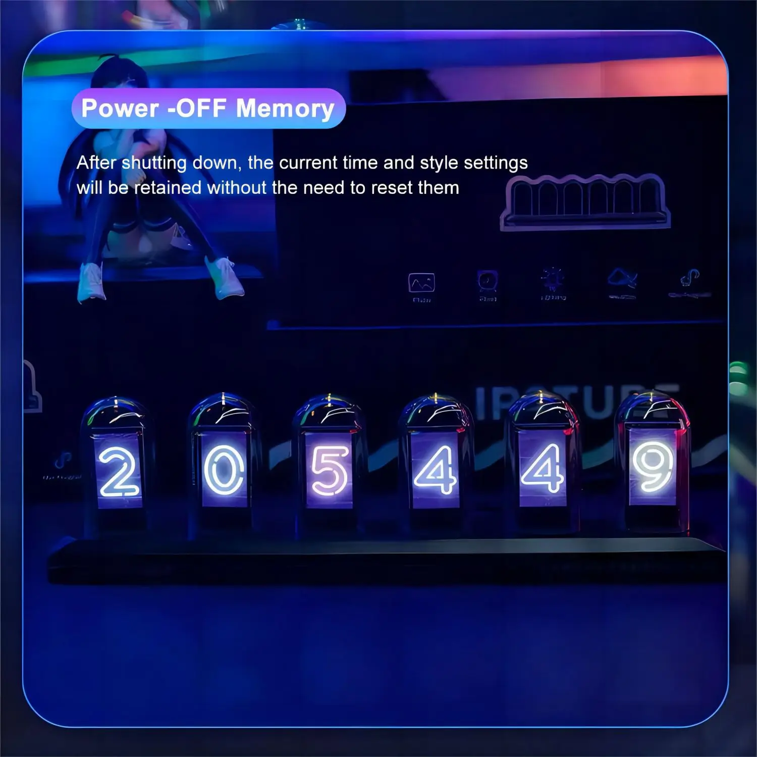 Nixie Tube Clock Night Light IPS RGB Glow Color App Control DIY Screen Digital Tube Clock For Bedroom 4