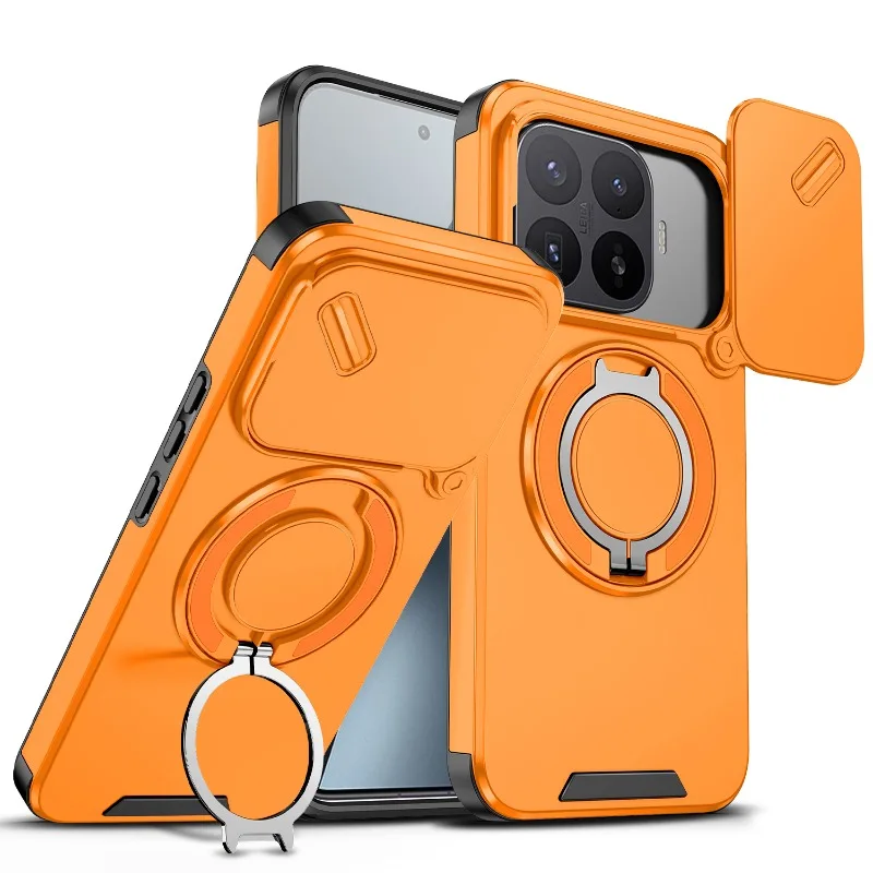 Shockproof Hybrid Magnetic Stand Phone Case with Slide Lens Camera Armor Protective Cover