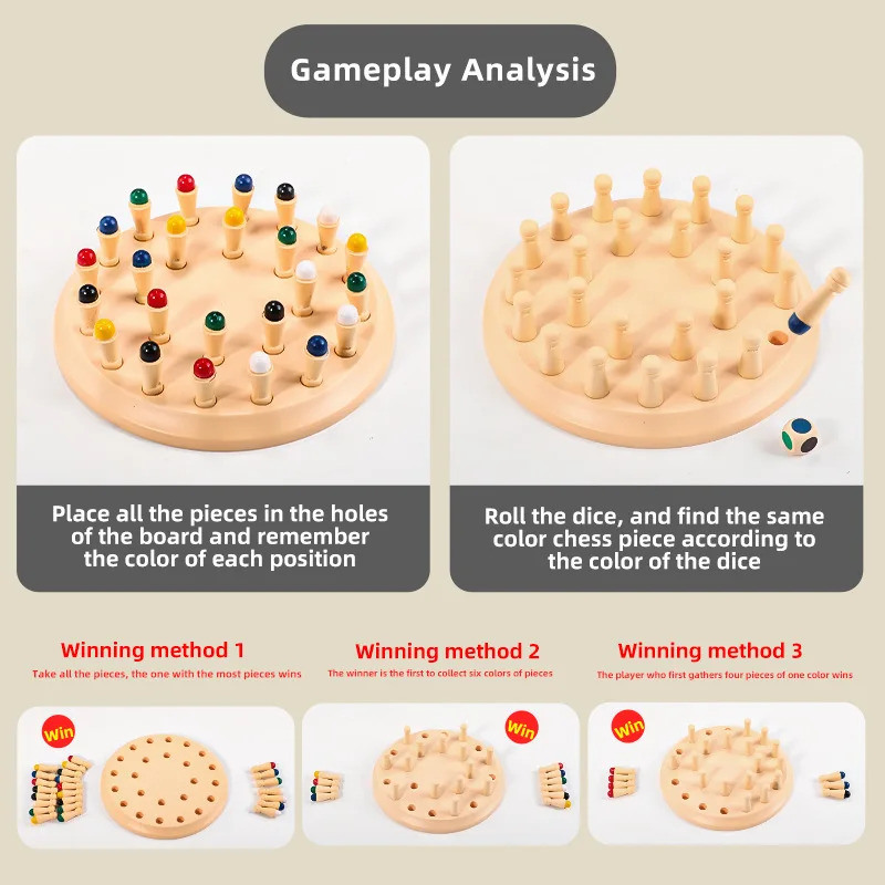 (Abs) Plastic Color Chess Game, Montessori Educational Toy For Kids 3+, Memory Matching Puzzle Board Game With Dice &_voghion.com