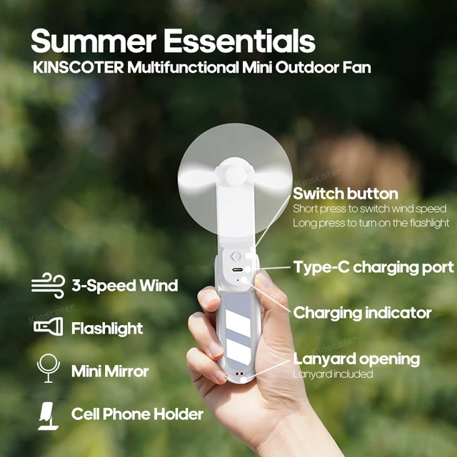 New Handheld Small Fan Portable Creative Mini Three Speed Adjustable Solid Color Charging Folded Fan LED Lighting Phone Holder 6