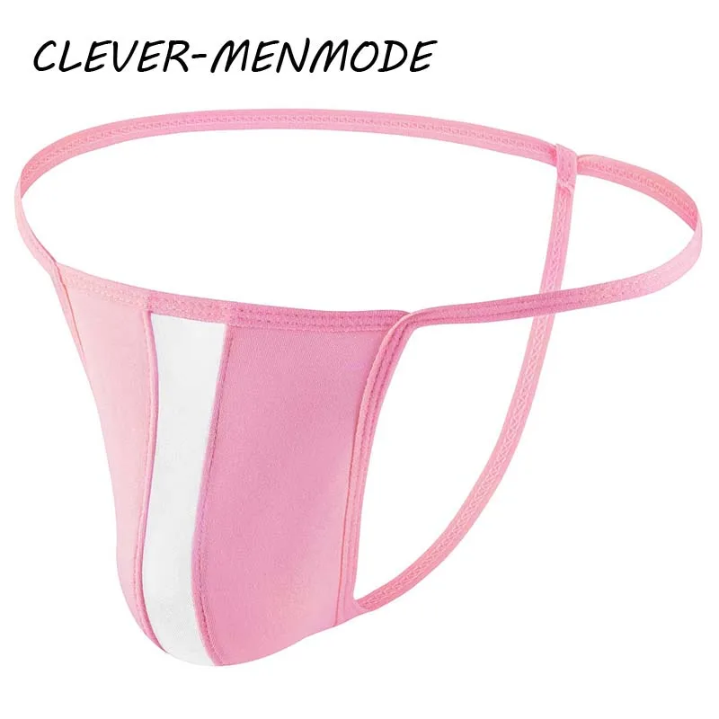 Male Underwear Men's Sexy Middle Sheer T Back Underwear Mini Striped Thong Ultra-Thin Buttocks Sheer Panties G string Sissy Bikini
