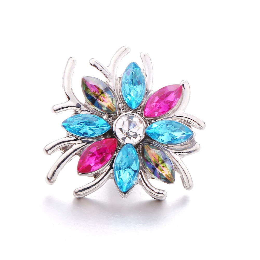 20pcs  New Snap Jewelry Crystal Rhinestone Flower 18mm Snap Buttons Fit Snap Bracelets Bangles Women Button Jewelry