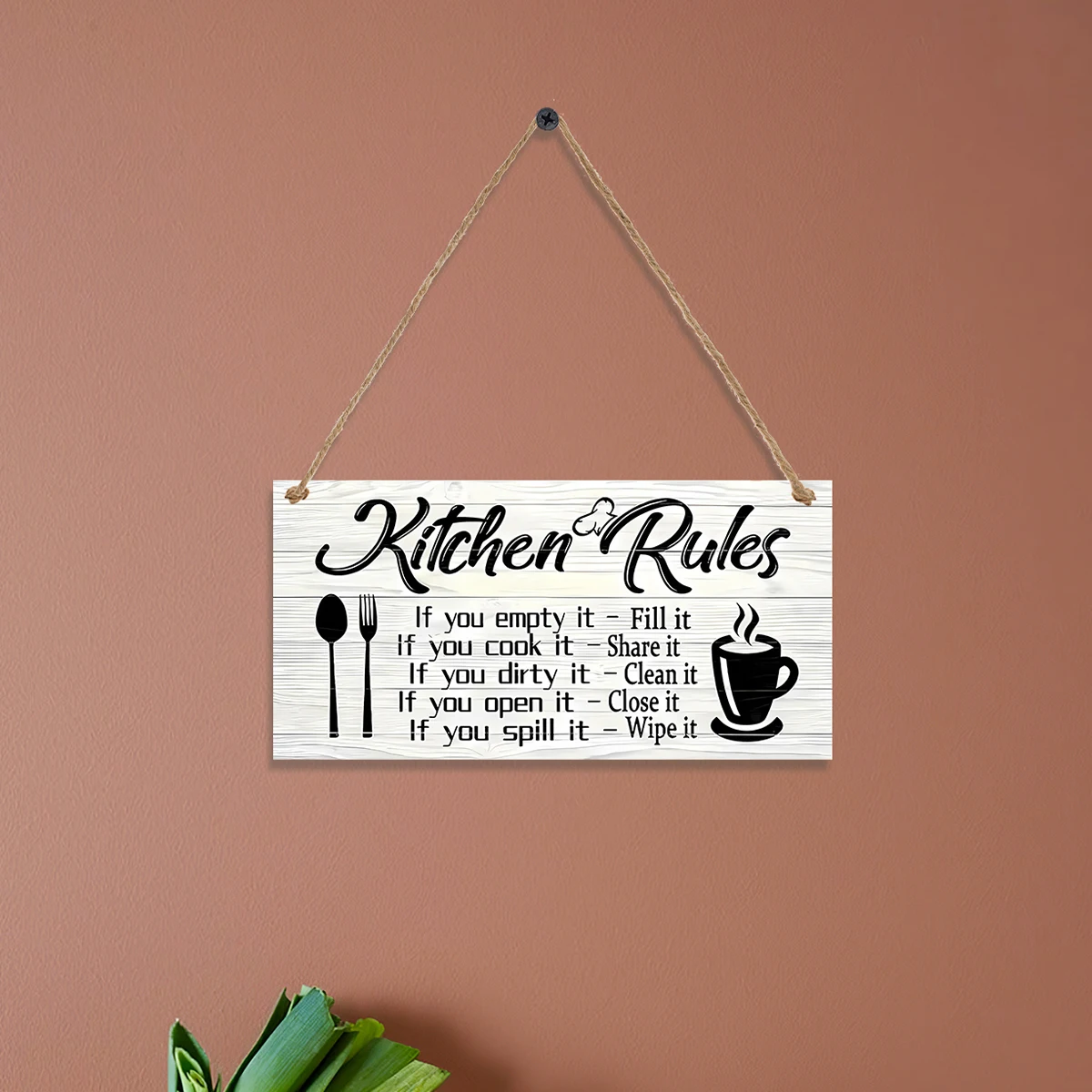 1PC, creative wooden kitchen specification English slogan decorative sign, lightweight wooden material decorative sign