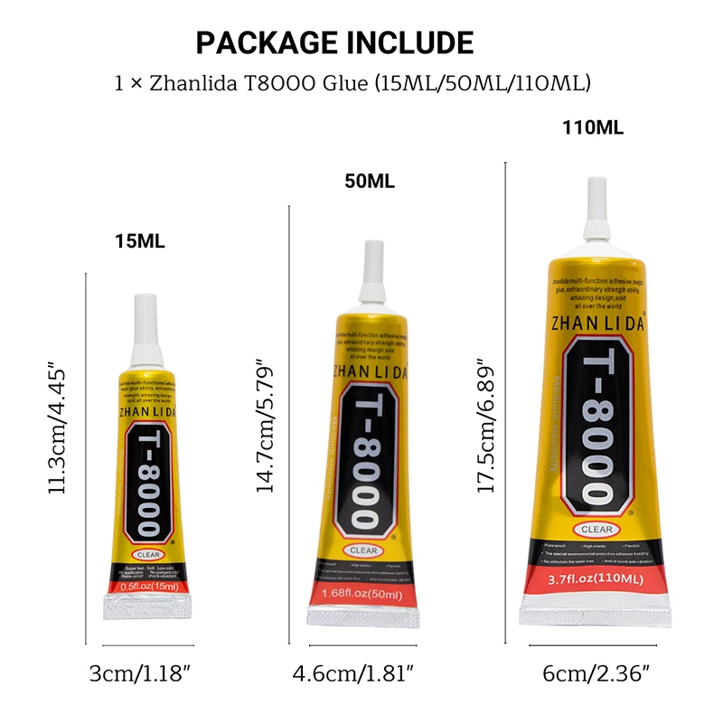 Zhanlida T8000 15/50/110ML Clear Cell Phone Adhesive MultiPurpose DIY Electronic Component Glue with Precision Applicator Tip 6