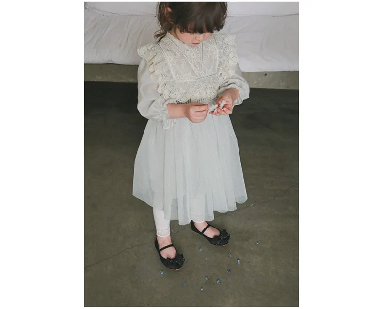 New Spring Baby Long Puff Sleeves Dress 2-11Y Child Girls Lace Turn-down Collar Princess Dresses Children Mesh Dress CL540 baby dresses