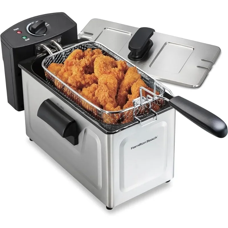 

HAOYUNMA Professional Style Electric Deep Fryer, Frying Basket with Hooks, 1500 Watts, 3 Liters, Stainless Stee