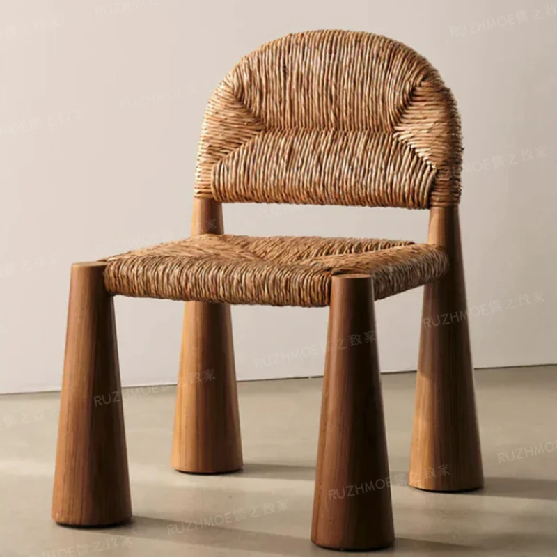 

HXL Mediterranean Grass Rattan Chair Solid Wood Rattan Chair Vintage Art Rattan Chair Leisure Chair