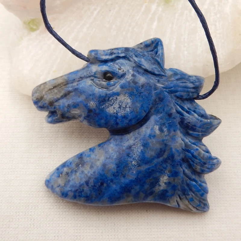 

Fashion Natural Carved Lapis Lazuli Horse head pendant45x40x10mm24g