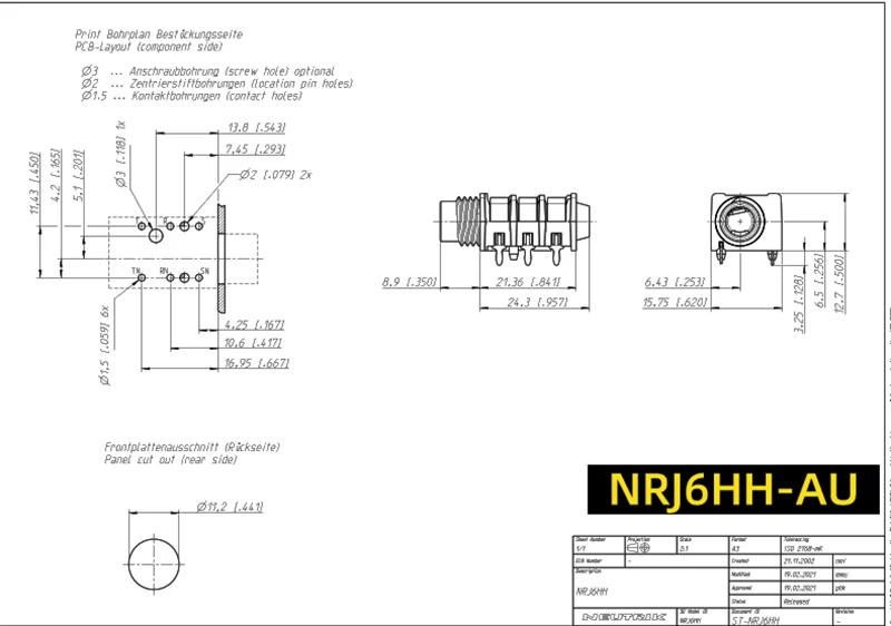 6,35mm Vergoldeter Halbgewindeter Stereo-Kopfhöreranschluss M-Typ PCB-Montage TRS-Stecker für Gitarrenverstärker Audio-Equipment – Detail 5