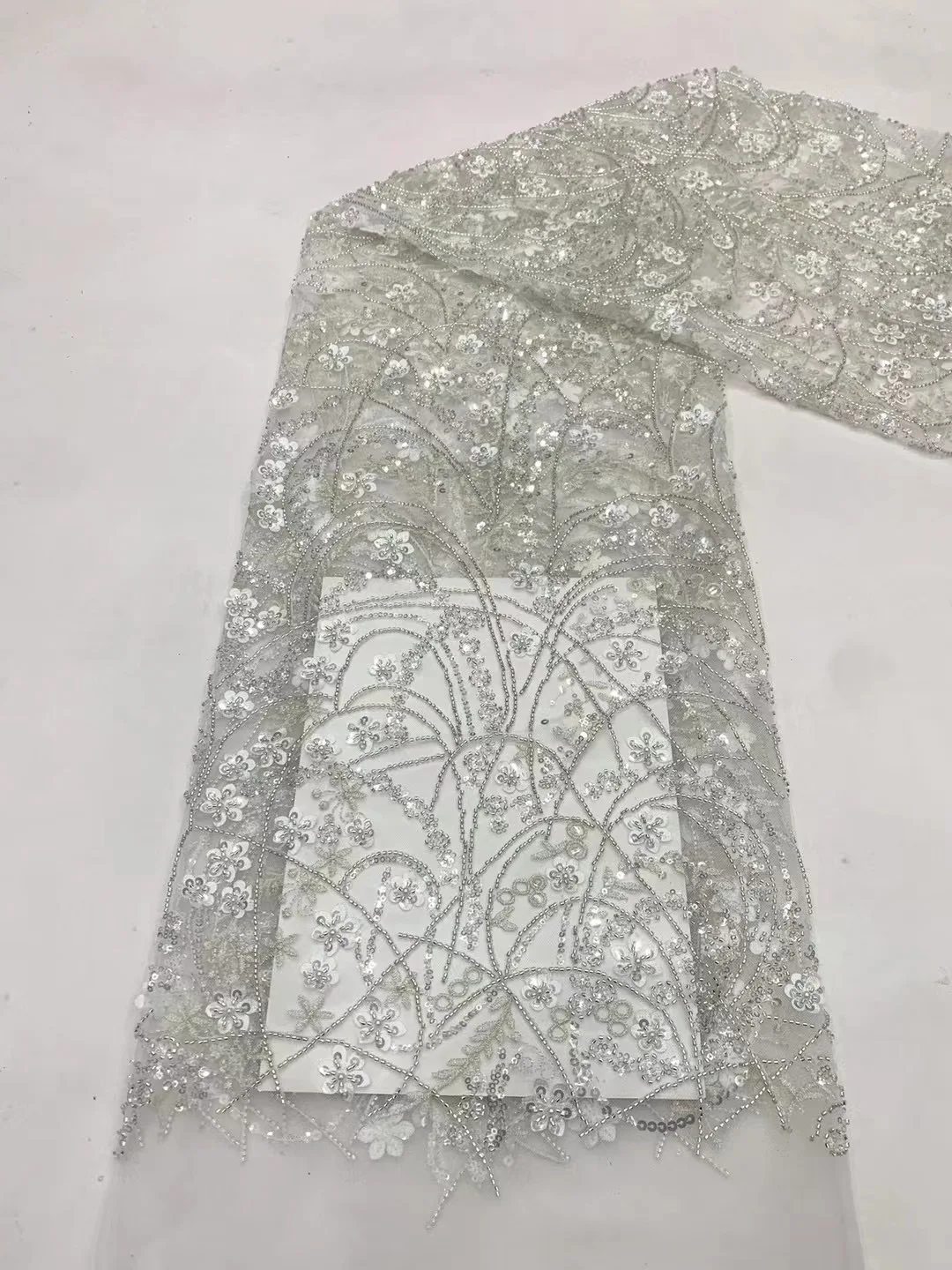 

African Lace Fabric New Arrival 2023 High Quality Sequin Beaded Fabric Embroidery Lace Fabric for Party Dress VXB5633