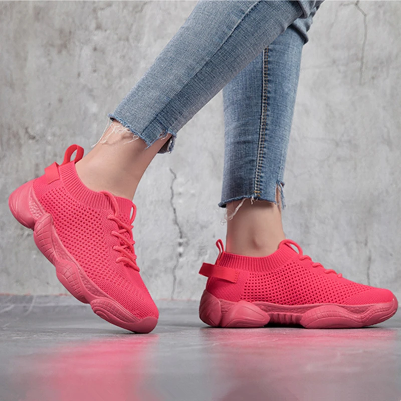 Unisex Fashion Sneaker Women Casual Loafers Stretch Fabric Woman Breathable Platform Shoes Plus Size Ladies Shoes Spring Autumn