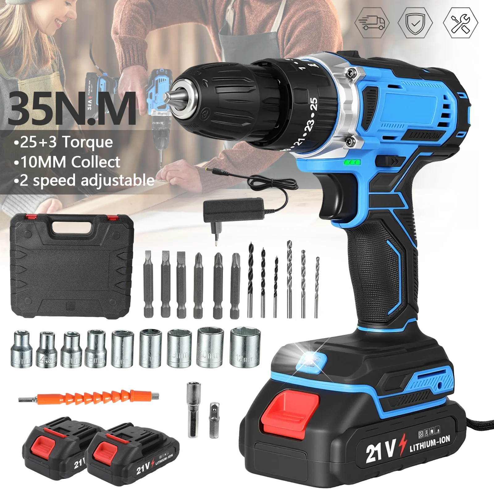 21V Akku-Schlagbohrmaschine Elektrischer Schraubendreher Elektrischer Bohrhammer Mini Kabelloser Handbohrer Lithium-Ionen-Akku Elektrowerkzeuge – Detail 9