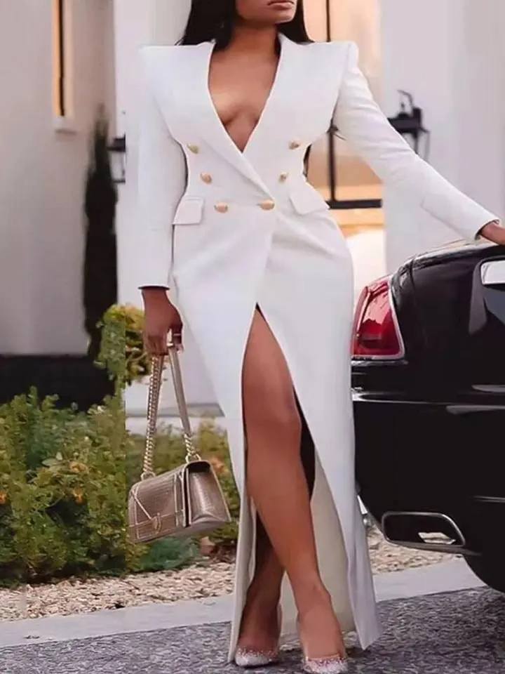 

factory customize woman blazer women jacket long coat spring autumn white long sleeve