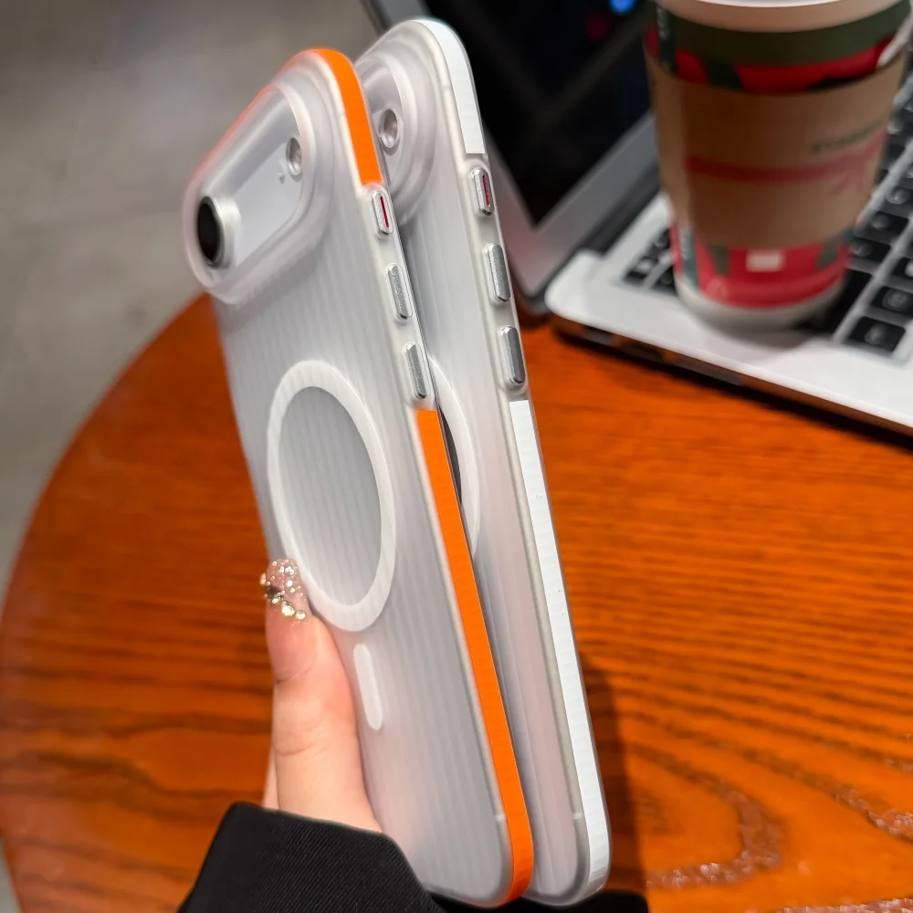 Frosted Transparent Ice Mist Corrugated Stripe Phone Case with Magnetic Cover