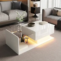 Table basse, blanc brillant, table d'appoint, table basse avec plateau en verre et effet LED, avec plateau en verre 3