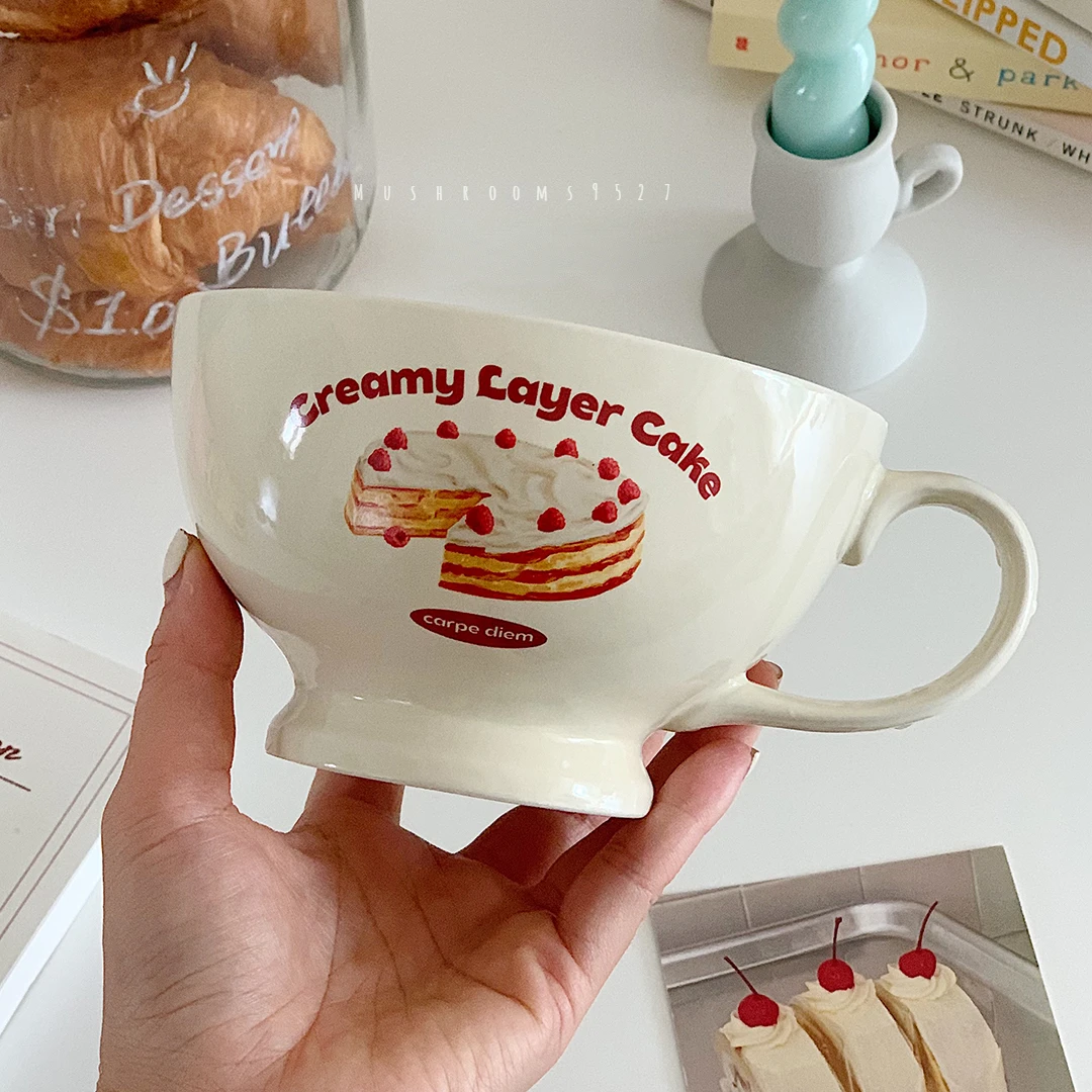 

Mushrooms 9527 Korean Ceramic Bowl Large Capacity Cereal Bowl Retro Cute Illustration Yogurt Bowl High Temperature Resistance