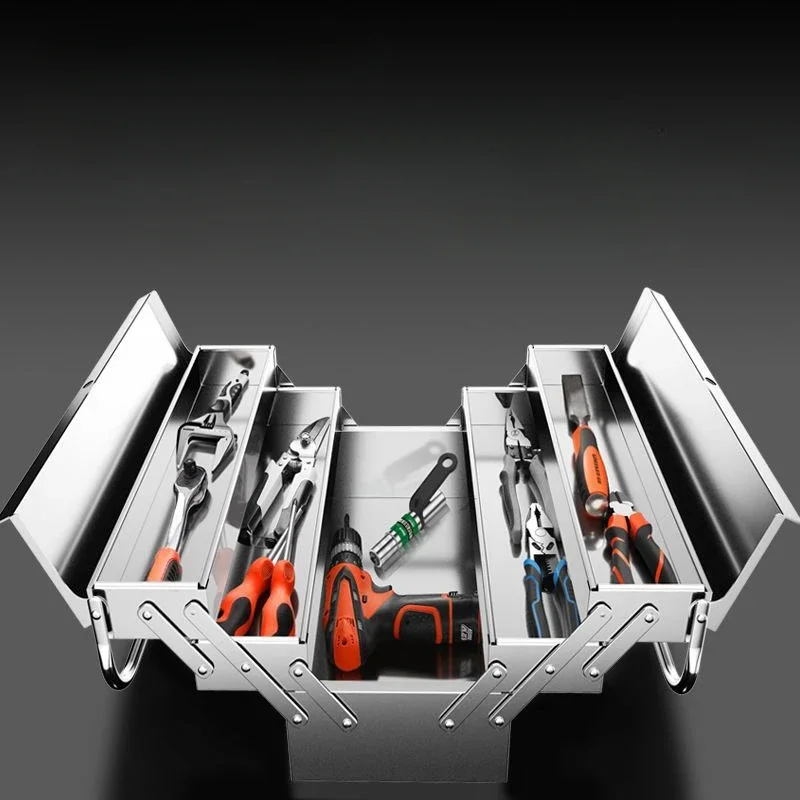 Organizer Tool Box Mechanic Storage Stainless Tool Box Professional Metal Suitcase Waterproof Case Parts Garage Accessories 3