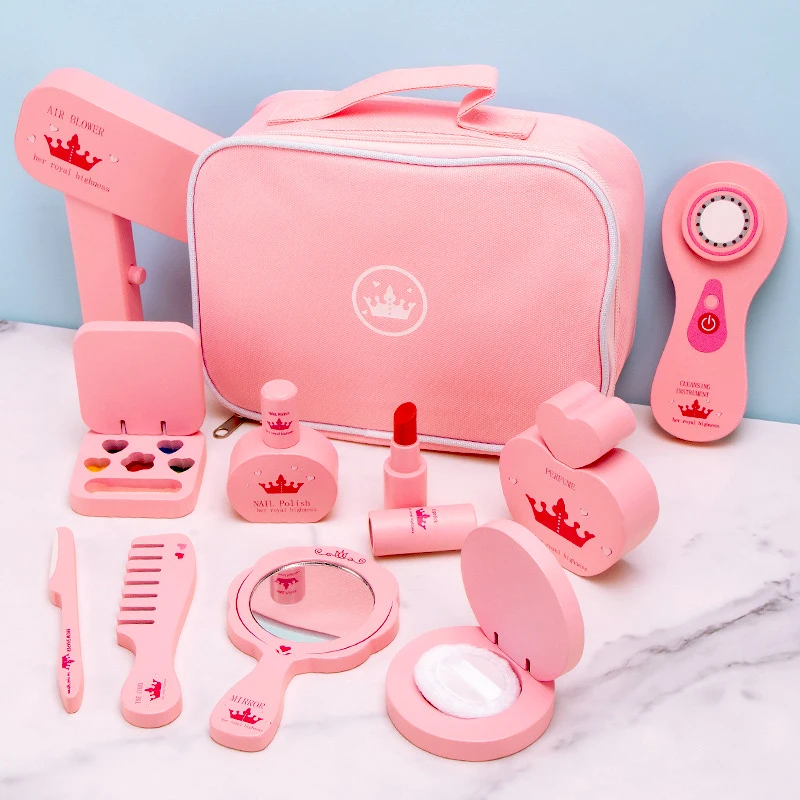 Wooden Makeup Toys Pretend Play Simulation Makeup Bag Girls Make Up Dressing Table Cosmetics Toys Birthday Gifts For Children