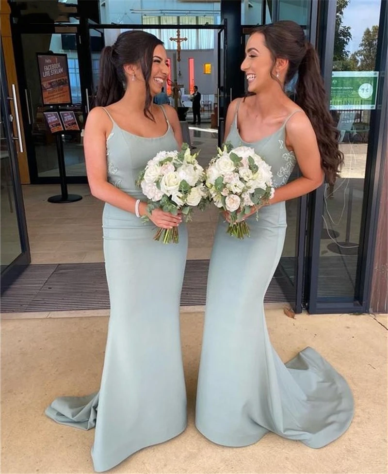 

Lorencia Sexy Blue Bridesmaid Dresses Spaghetti Mermaid Lace Appliques Silk Satin Maid of Honor Wedding Party Guest Gowns YBD39