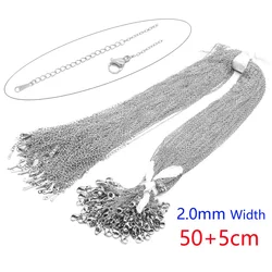100pcs 18k Gold Plated Stainless Steel Flat Cross Necklace Chains for Women - Handmade DIY Jewelry (2mm 50 - 55cm Silver)