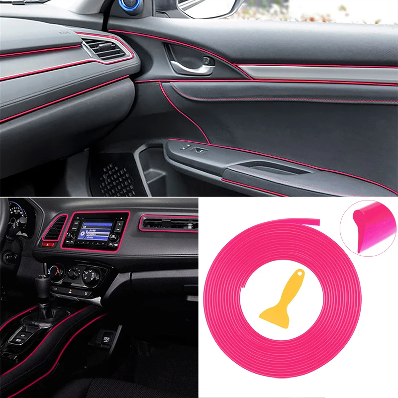 

5M Flexible Car Interior Dashboard Moulding Trim Strip Decoration Auto Interior Centre Console Edge Gap Strip Decor With Scraper