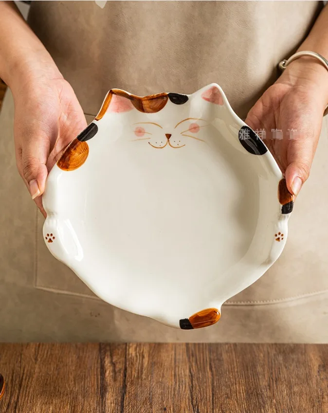 Hand-Painted Ceramic Cat Plate