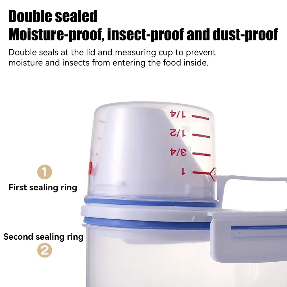 Sealed Rice Bucket with Measuring Cup Moisture and Insect Proof Rice Box Food Grade Dry Goods Kitchen Organiser Storage Jar 6