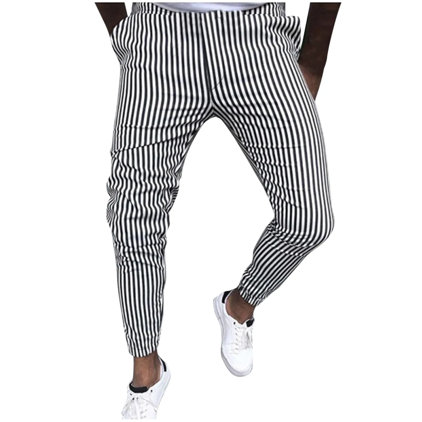 Men's Casual Business Striped Pants Print Skinny Pencil Pants Zipper Elastic Waist Pants Streetwear Social Trousers fishing pants Sweatpants