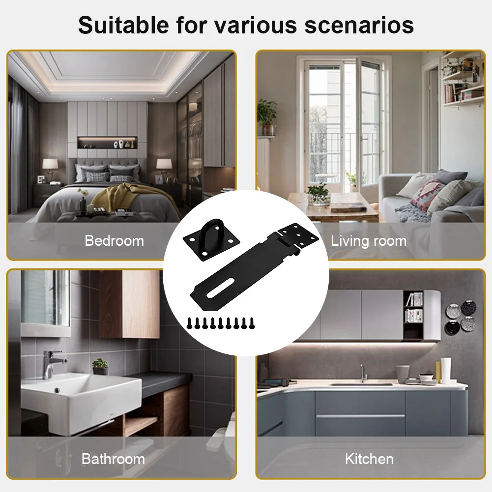 Description Picture 5 of item3/4/5 Inch Safety Gate Lock Stainless Steel Security Padlock Black Gate Door Shed Latch Lock Heavy Duty for Home Drawer Door