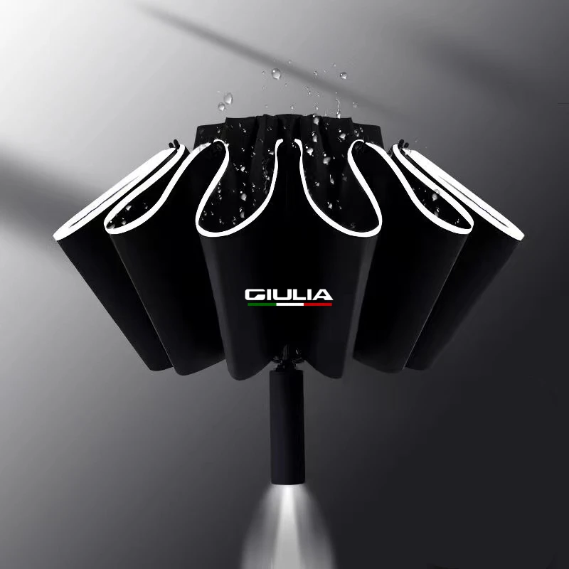 

Fully Automatic UV Umbrella With LED Flashlight Reflective Stripe Reverse Umbrellas For Alfa Romeo Giulia Car Accessories