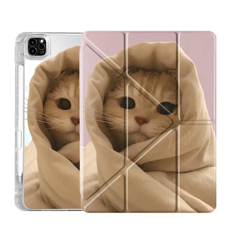 Cozy Cat Y-Fold Tablet Case with Holder - Premium Protection and Style