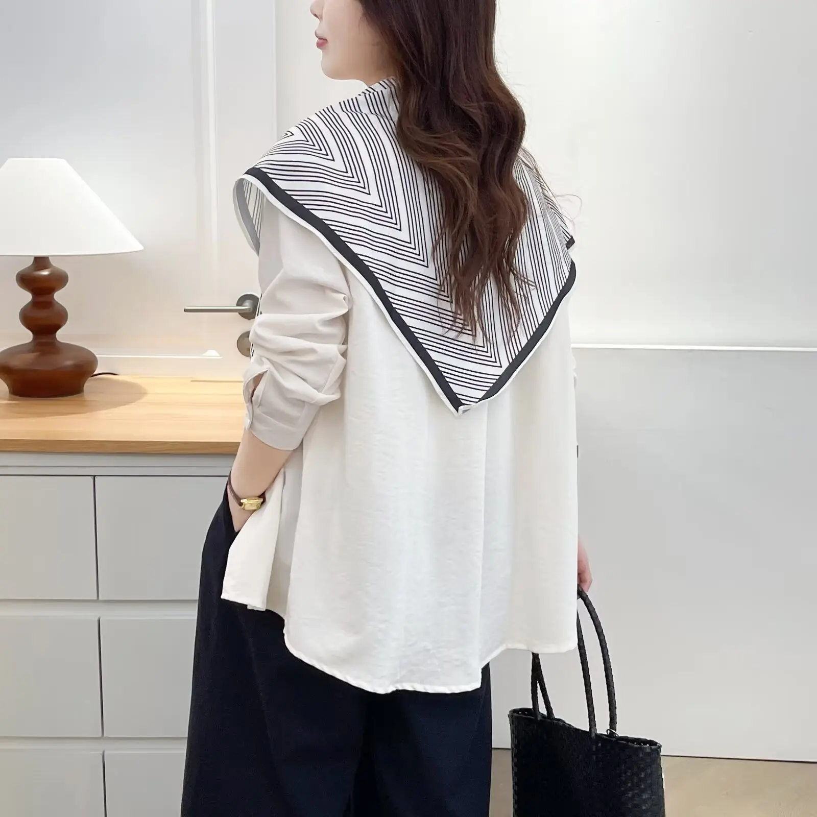 Fashion Plus Size Women's Blouses New Autumn Stylish Long Sleeve Shirt And Silk Scarf 2553