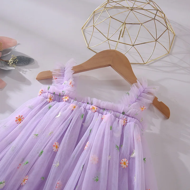 Baby Girls Tutu Dress Kids Summer Mesh Clothes Flower Embroidery Girl Toddler Tulle Dress Party Princess